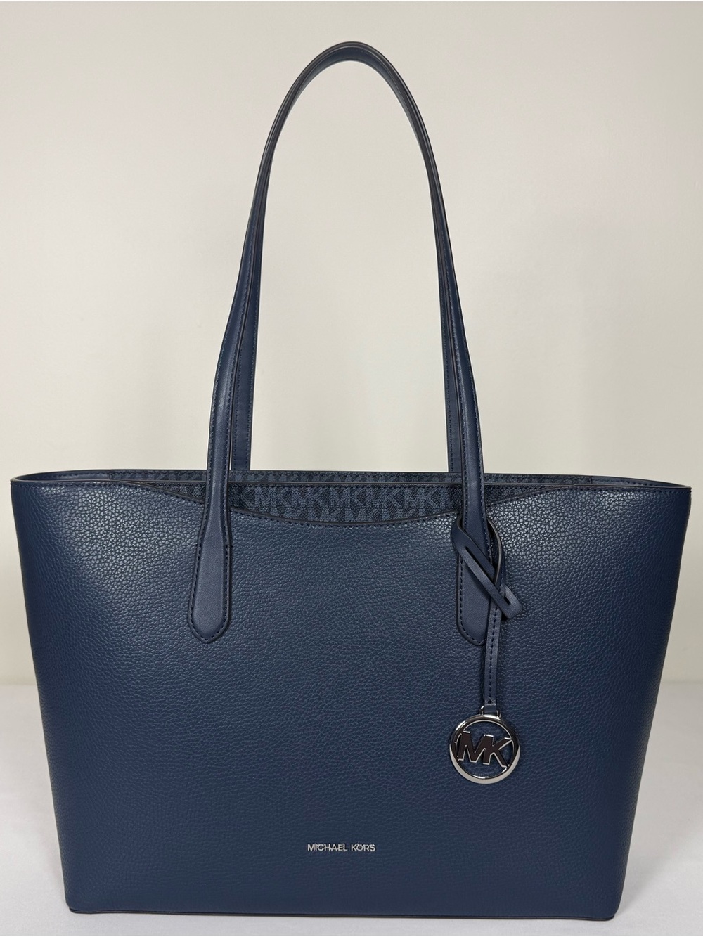 Michael Kors Arden Large Pebbled Leather Tote Bag Admiral Navy Blue - Picture 10 of 16